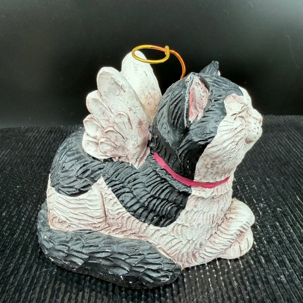 Tene M Sten Angel Cat Figurine‎ Tuxedo Black White Resin Halo Wings 2004 Figure